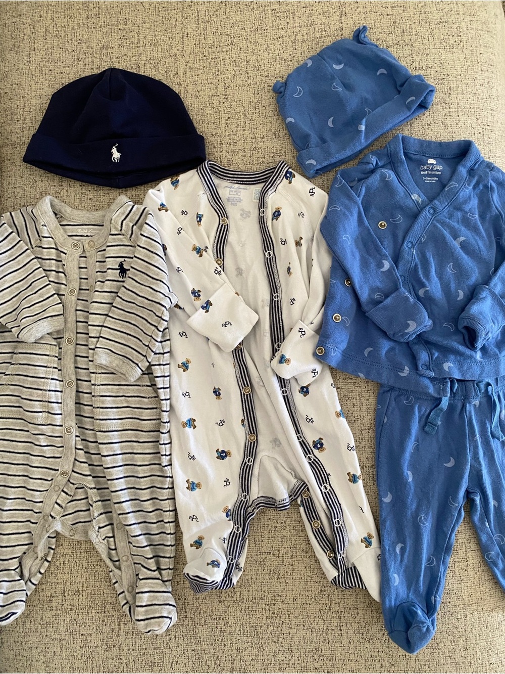 Ralph Lauren & Baby Gap Footed One-Piece and Hats BUNDLE